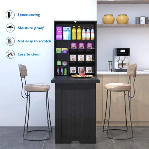 Vista 5 de Nightcore - Mesa montada en la pared con espacio de almacenamiento clasificado, escritorio plegable multiusos, estructura de madera resistente