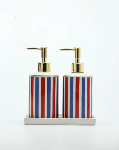 Vista 5 de Juego de accesorios de baño de coral azul, porcelana, decoración de baño costero, dispensador de jabón, soporte para cepillo de dientes, bandeja