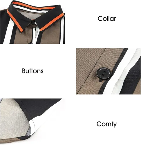Vista 4 de Astylish - Camisa a rayas para mujer con cuello en V blusa con mangas enrollables y botones