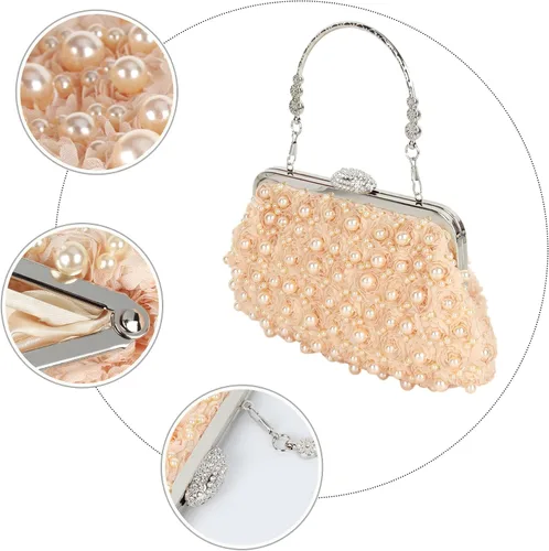Vista 3 de Women Mini False Pearls Evening Handbag Clutch Metal Top-handle Bag Chain Strap Cross-body Bag