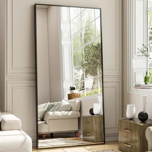 Vista 14 de Easly - Espejo de longitud completa de 34 x 76 pulgadas con soporte, espejo grande rectangular de pie para dormitorio, sala de estar o armario, Negro