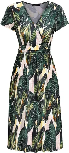 Vista 2 de Vestidos de verano para mujer, vestidos para mujer 2022 de manga corta con cuello en V, vestido de verano con estampado floral, vestido hasta