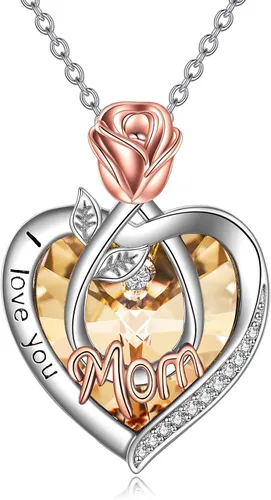 Vista 13 de Joyería de plata esterlina 925 para mujer, collar con pendiente de flor y corazón de cristal, para cumpleaños, regalos para mamá, abuela, esposa 01