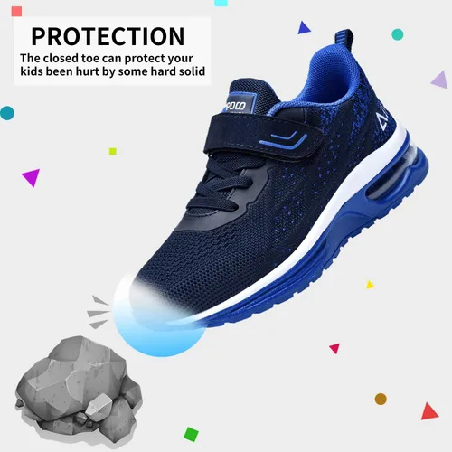 Vista 5 de MEHOTO Tenis de correr para niños, tenis atléticos, para caminar, trotar, deportes, ligeros, transpirables, para niños y niñas, Negro