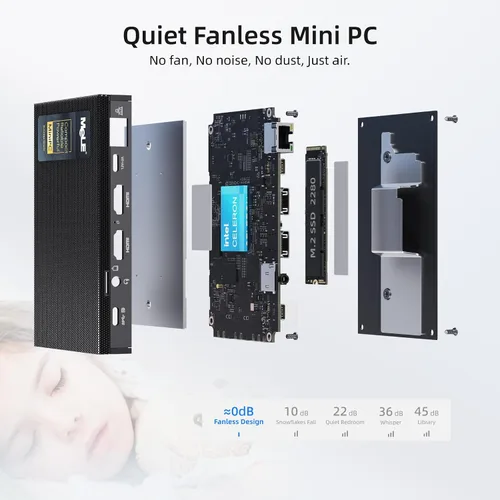 Vista 7 de MeLE Quieter3C Mini PC sin ventilador, Celeron N5100, 8 GB de RAM, 256 GB de almacenamiento USB-C de función completa, WiFi 5, soporte de pantalla