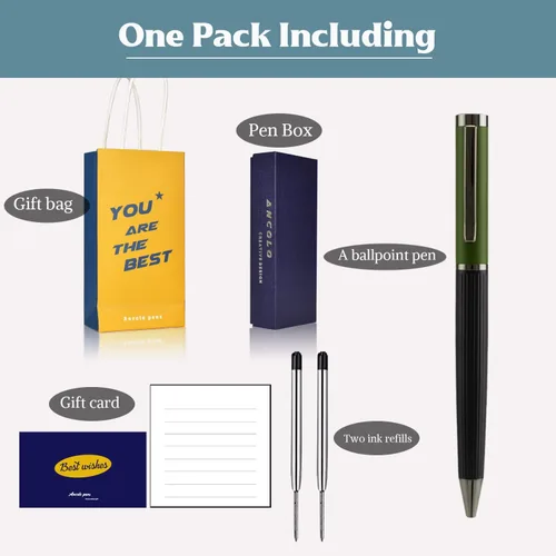 Vista 6 de Ancolo Juego de bolígrafos personalizados de regalo de oficina con caja para bolígrafos, tarjeta de regalo, cuerpo de metal grabado con tu mensaje