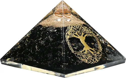 Vista 3 de Pirámide de orgón grande Cristal de pirámide de shungita Pirámide de orgonita grande del árbol de la vida Pirámides de órgano Curación