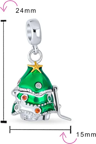 Vista 4 de Christmas Tree Hidden Santa Claus Holiday Christmas Red Santa Claus Dangle Charm Bead For Women For Teen Enamel .925 Sterling Silver Fits European