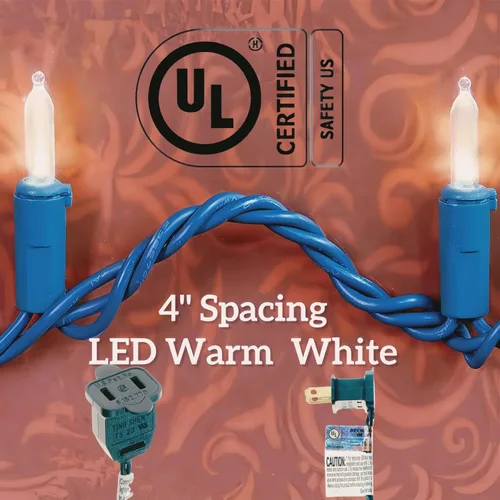 Vista 5 de Guirnalda de 100 Luces LED Blanco Cálido de Cable Verde para Navidad, con Certificación UL y Cadena de Iluminación Decorativa Comercial de 35 Pies