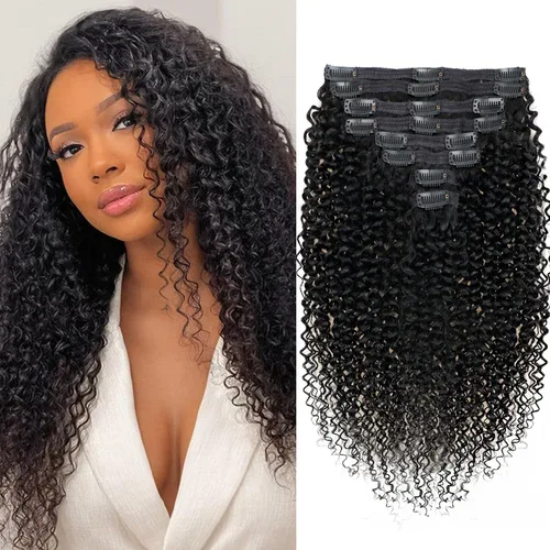 Vista 69 de Extensiones de cabello humano real rizado con clip, 4/27/4, ombré, rizado con clip, para mujer, 3C y 4A (12 pulgadas, #4/27/4)