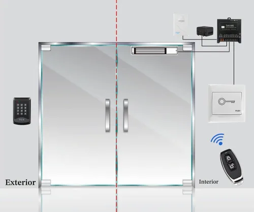 Vista 8 de Sistema de control de acceso a la puerta, teclado RFID, kit de cerradura magnética eléctrica de 600 libras con botón de salida, timbre de puerta