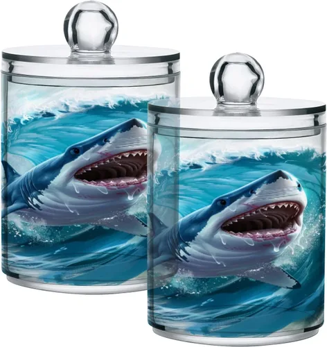 Vista 20 de Juego de 2 dispensadores de bastoncillos de algodón de mármol turquesa, recipiente de almacenamiento para baño, tapa de plástico acrílico, frasco