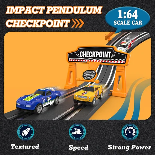 Vista 3 de Conjuntos de Pista de Carreras de Slot con Autos de Carreras de Alta Velocidad 1:64, Pista de Coches Eléctricos o con Batería, Juego Dual