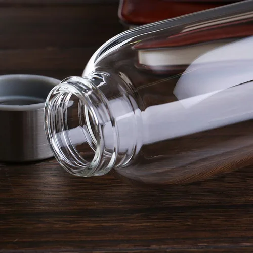 Vista 5 de Botellas de agua de vidrio, botella de vidrio de 16 onzas con tapa de acero inoxidable a prueba de fugas, botellas de jugo reutilizables, botellas