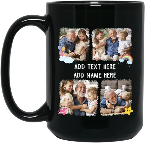 Vista 12 de Taza de café con marco de fotos para nietos con nombre personalizado, regalo para papá abuelo de nieto, nieta, abuelo I Love You, taza de té