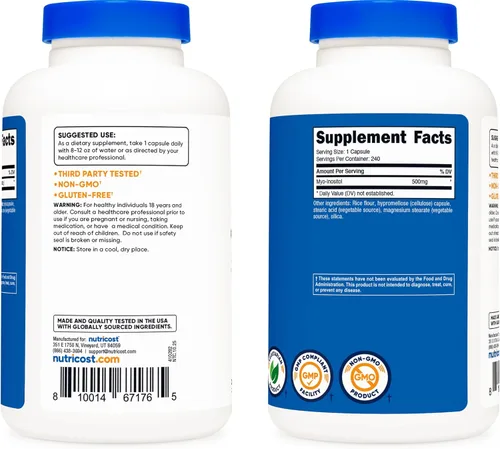 Vista 4 de Nutricost Cápsulas de inositol de 500 mg, 240 cápsulas – Cápsulas vegetales, sin OMG, sin gluten (mio-inositol)