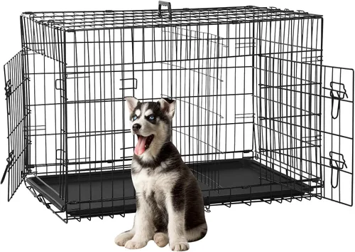 Vista 9 de Jaula negra para perros de 24 pulgadas, grande, XXL, plegable para perros grandes, jaulas de alambre de metal, jaula de segregación de animales