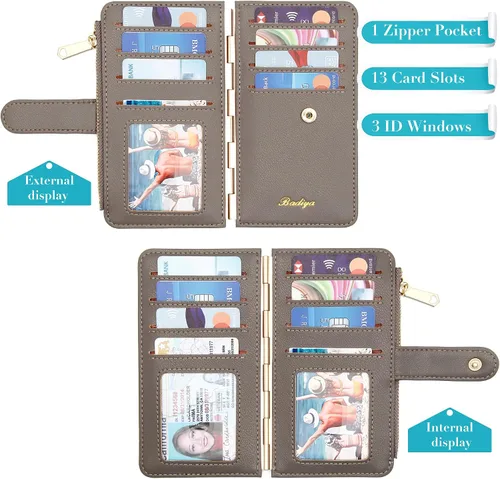 Vista 2 de Badiya Tarjetero de crédito para mujer, cartera RFID para mujer, organizador de tarjetas plegable delgado con funda para múltiples tarjetas
