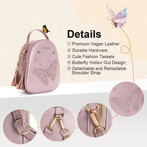 Vista 5 de APHISON Mochila pequeña para niñas y adolescentes, bolso de piel sintética, linda mochila para niños, 22-s-mariposa-morado