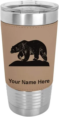 Vista 17 de LaserGram Vaso aislado al vacío de 20 onzas, oso polar, grabado personalizado incluido (piel sintética, estilo béisbol)