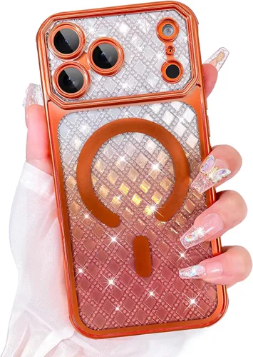 Vista 43 de Bonoma Funda con purpurina para iPhone 13 Pro Max, bonita funda 3D con patrón de chapado en degradado de mariposa de diamante, protección de cámara