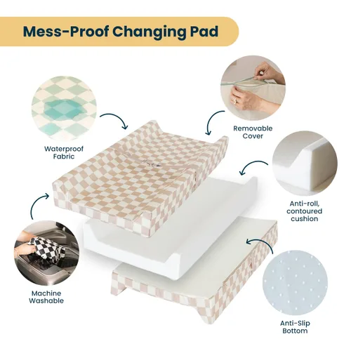 Vista 8 de Tiny Twinkle Cambiador de pañales para tocador y mesa de guardería, impermeable, lavable y a prueba de desorden con correa de seguridad, base Damas
