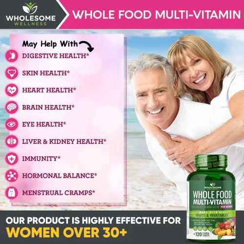Vista 3 de Whole Food Multivitamínico para mujeres – Multi Vitaminas, Minerales, Extractos Orgánicos – Vegano Vegetariano – Mejor para la Energía Diaria