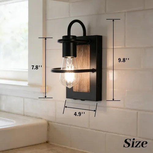 Vista 9 de Luces de pared vintage a pilas con acabado de madera sintética, lámpara de pared regulable, sin cableado, fácil de instalar, aplique de pared