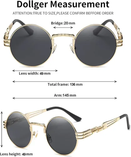 Vista 6 de Dollger Gafas de sol redondas Steampunk con marco de metal