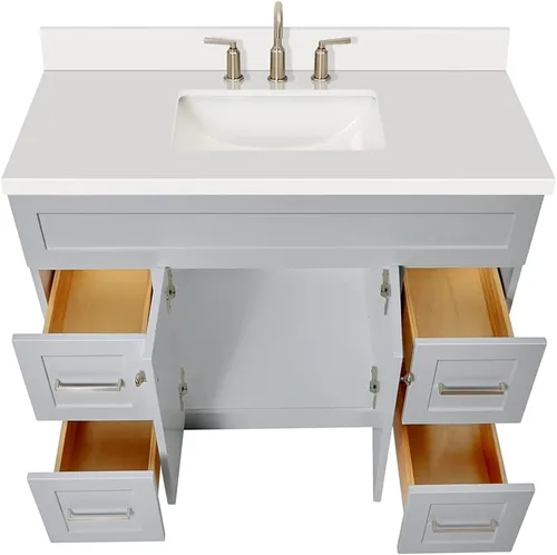 Vista 4 de ARIEL Hamlet - Mueble de baño de 42 pulgadas con fregadero, madera maciza, encimera y protector contra salpicaduras de cuarzo blanco puro de 1.5