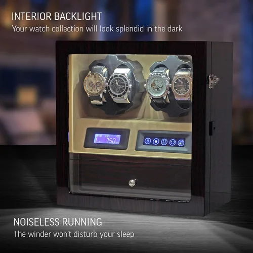 Vista 3 de Enrollador de 4 relojes con espacio de almacenamiento de 5 relojes, pantalla LCD, control táctil y luz