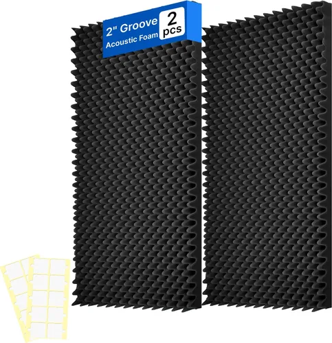 Vista 9 de Paquete de 52 paneles de espuma acústica de 1 x 12 x 12 pulgadas, paneles de pared de espuma acústica de absorción de sonido (negro/azul)