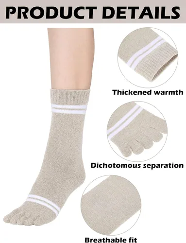 Vista 5 de Bencailor 4 pares de calcetines de cinco dedos de algodón para mujer, calcetines atléticos para correr, largo dividido, calcetines tobilleros