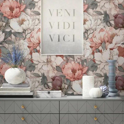 Vista 4 de Papel Tapiz Floral Vintage de Peonías Rosa Soñador/Blanco Despegar y Pegar Papel de Contacto Fácil de Despegar Papel Adhesivo Adherible para Pared