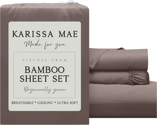 Vista 67 de KARISSA MAE Juego de sábanas de viscosa de bambú de lujo, 100% certificado FSC, refrescante, lujosamente suave, bolsillos profundos de 18 pulgadas