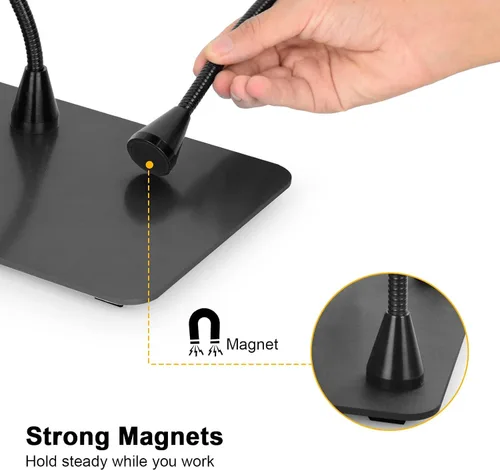 Vista 6 de Helping Hands - Soporte magnético para placa de circuito de soldadura, herramientas de tercera mano con lámpara de aumento LED 3X, soporte