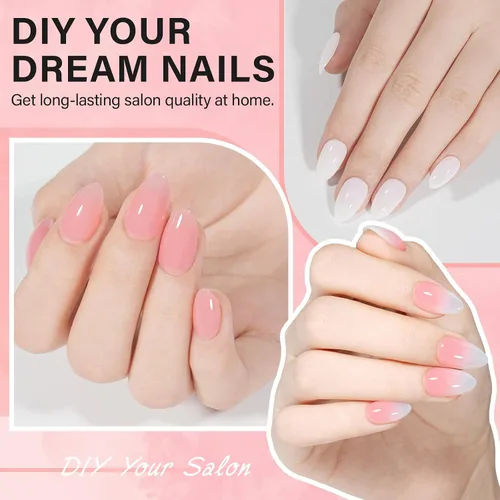Vista 3 de AILLSA Kit de uñas almendra con lámpara UV, 240 piezas de puntas de uñas cortas de gel y kit de pegamento en gel con pegamento de uñas 2 en 1, capa