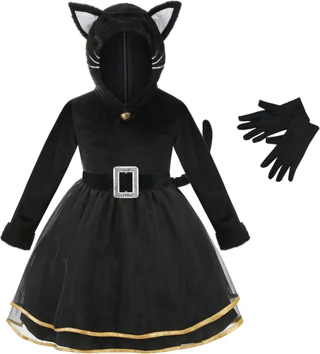Vista 7 de Imagen del producto Yolsun - Disfraz de gato negro para niñas, divertido disfraz de princesa animal para Halloween para niños