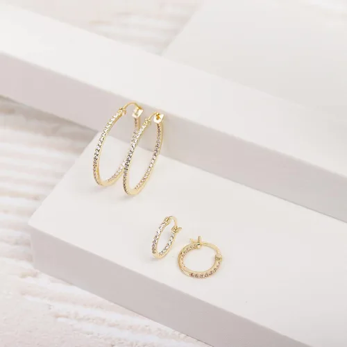 Vista 4 de PAVOI 14K Gold Plated 925 Sterling Silver Post Cubic Zirconia Hoop Earrings 3015mm