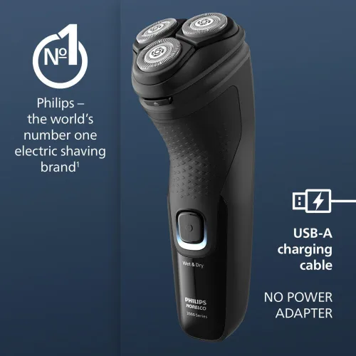 Vista 6 de Philips Norelco Shaver 2400 Series, afeitadora eléctrica en seco y húmedo, recortadora emergente, tapa P, negro profundo, modelo X3001/90