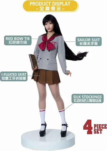Vista 3 de MRHALLACGCOS Disfraz de anime para cosplay de Sailor Moon Mars Rei Hino, uniforme escolar, disfraz de Halloween, para niños, adultos, mujeres