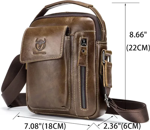 Vista 2 de LUKZIJAES Small Genuine Leather Shoulder Bag Men Messenger Handbag Lightweight Sling Crossbody Bag