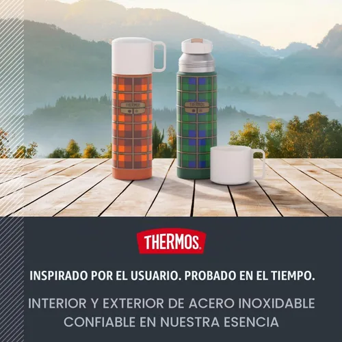 Vista 5 de THERMOS Botella de bebidas de acero inoxidable de 16 oz. - Cuadros verdes Verde (Green Plaid)
