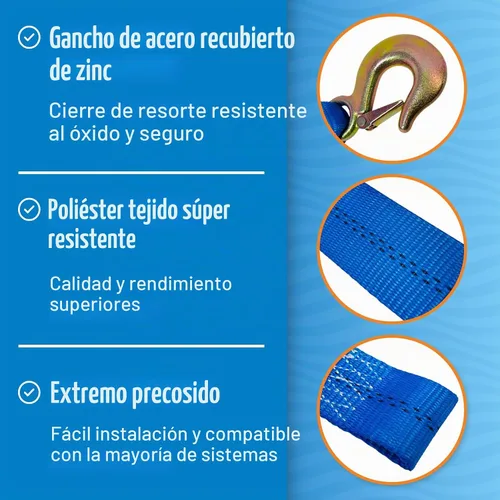 Vista 3 de Correa de cabrestante para remolque de barco con gancho, repuesto resistente para remolque de manivela manual, 2 pulgadas x 20 pies, capacidad