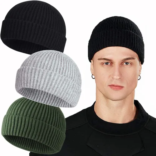 Vista 63 de ROYBENS Swag Wool Knit Cuff Short Fisherman Beanie for Men Women Winter Hat 1 albaricoque