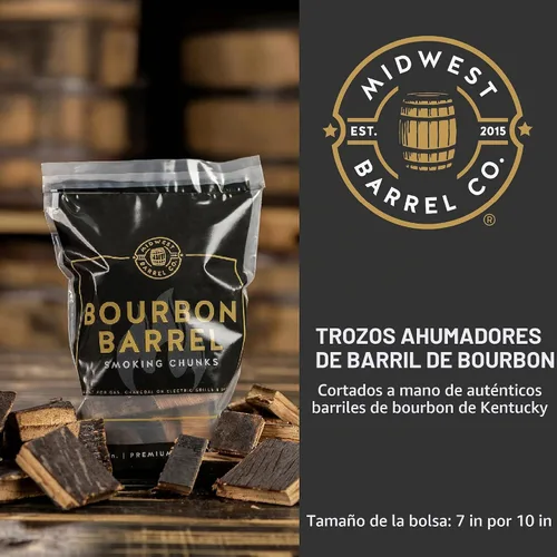 Vista 2 de Midwest Barrel Co. Bolsa de trozos de madera para barbacoa humeante de barril de bourbon - Trozos auténticos de madera de roble blanco americano