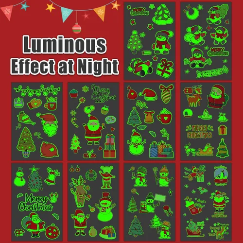 Vista 3 de Partywind 105 estilos de suministros de fiesta de Navidad brillantes para niños, tatuajes temporales luminosos de Navidad para decoraciones