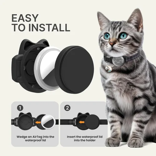 Vista 4 de AirTag - Collar de gato reflectante compatible con Apple AirTag de 1ª y 2ª generación, soporte oculto con campana, correa ligera resistente al agua