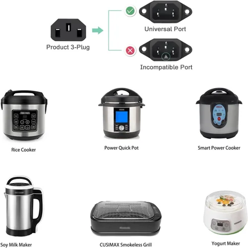 Vista 2 de Cable de alimentación de repuesto de 3 pies para olla a presión eléctrica de olla instantánea, freidora de aire, olla arrocera, olla rápida