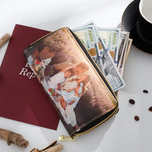 Vista 6 de Loveje - Billeteras personalizadas para mujer, de piel sintética, con grabadas fotográficas, triple pliegue, tarjeta de crédito, cartera larga